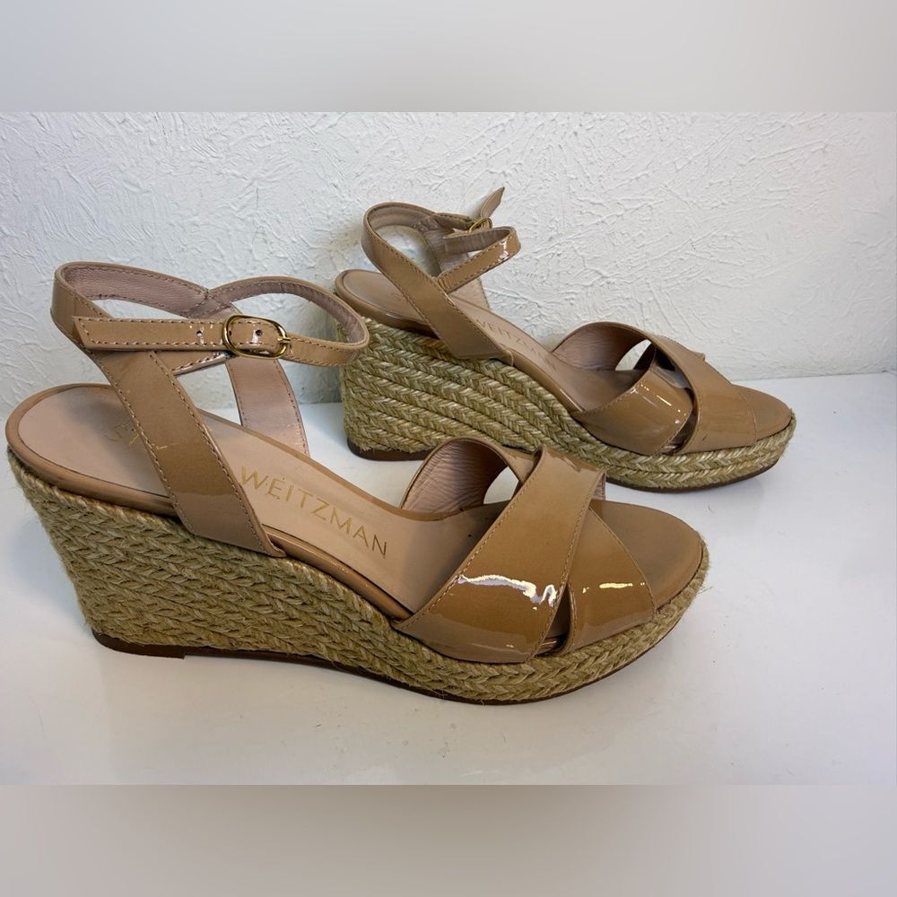 Stuart Weitzman Rosemarie Patent Leather Wedge Espadrille Sandals Size 7 - Picture 4 of 9